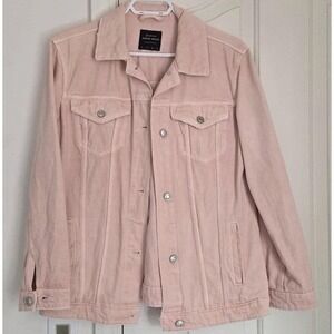 StradivariusPink Denim Jacket Women's Medium Cotton Button Front Casual